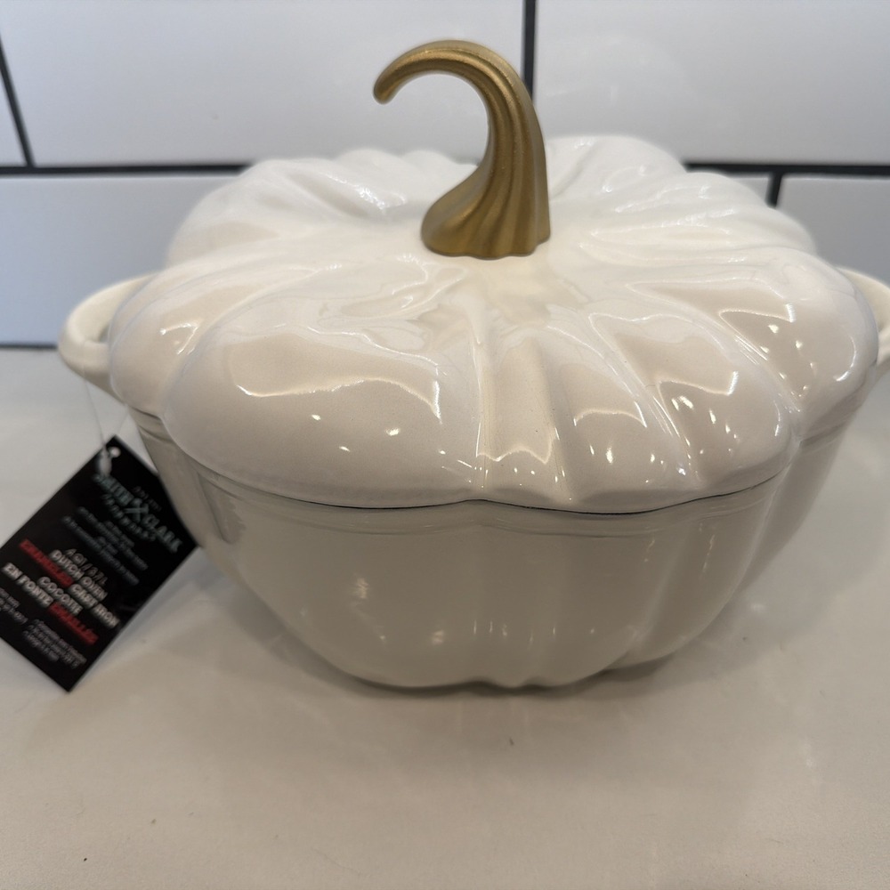 NEW! Smith & Clark Iron Works 4Quart Pumpkin Dutch Oven White Holiday Cast Iron